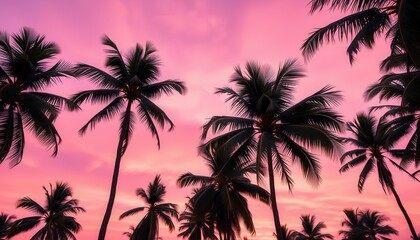 Serene sunset over palm trees tropical beach nature scene vibrant sky captured from below peaceful atmosphere