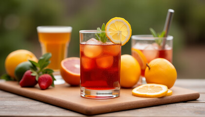 Fototapeta premium glass of juice with lemon and coctails