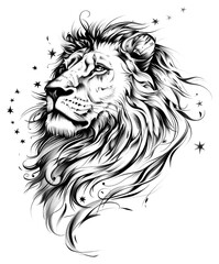 Obraz premium PNG Celestial illustration of Lion with Stars majestic animal white.