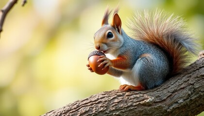 Obraz premium Squirrel collecting acorns forest wildlife photography natural habitat close-up nature's forager