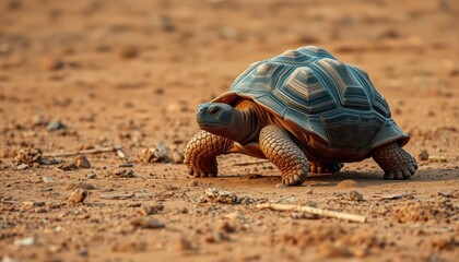 Fototapeta premium Turtle crossing the arid terrain wildlife photography desert environment close-up view nature exploration