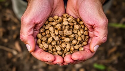 Harvesting seeds from nature agricultural field photography outdoor close-up sustainable practices