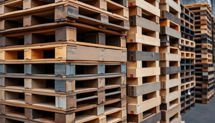 Stacked wooden pallets warehouse industrial photography urban environment close-up view storage solutions