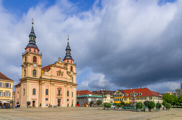Ludwigsburg city historic center, Ludwigsburg City Church Evangelische Stadtkirche, old houses...