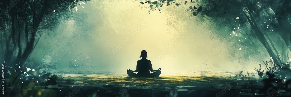 Poster meditation in nature with soft light creates a peaceful atmosphere for self reflection and relaxatio