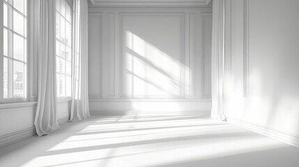 Fototapeta premium Elegant interior with flowing curtains and natural light.
