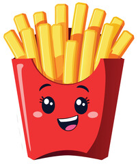 French fries with expressive eyes and a wide, happy smile