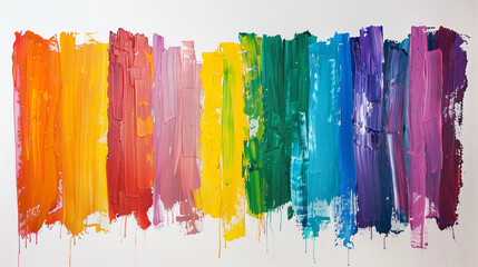 Fototapeta premium A vibrant abstract painting featuring bold vertical brushstrokes in a full spectrum of rainbow colors.