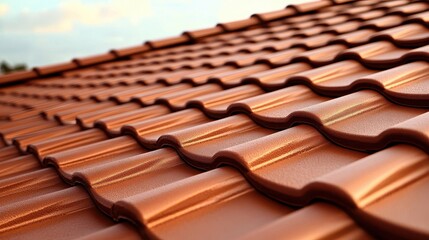 Stacked red clay roofing tiles with ventilation slots.