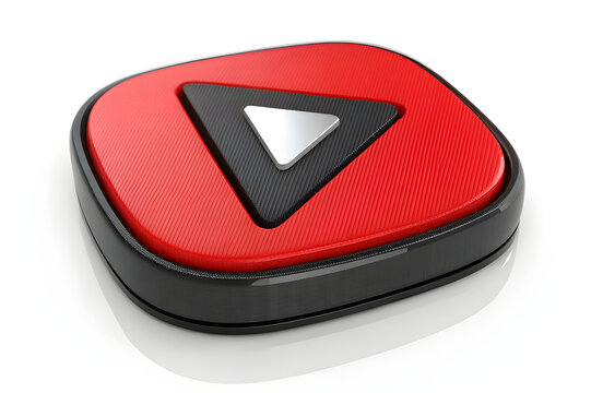 High-Quality 3D Video Play Button Icon with Sleek Red and Black Design - Powered by Adobe