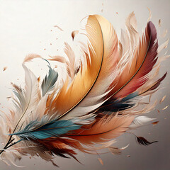 Envolée de plumes de différentes couleurs sur fond blanc