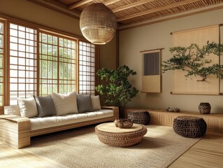 A serene living room displaying modern minimalist interior design concept
