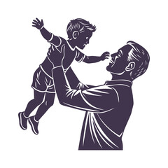 Father and Child Silhouette Clipart Illustration isolated on a White Background