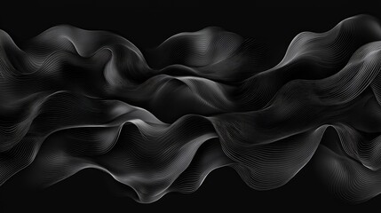 Obraz premium Abstract black flowing fabric, dynamic movement, seamless texture, digital art, background element, design concept