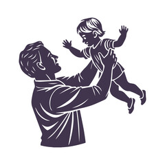 Father and Child Silhouette Clipart Illustration isolated on a White Background