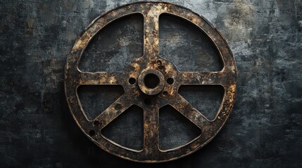 Industrial Age Relic: A Weathered Gear Wheel on Dark, Textured Backdrop