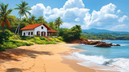 Obraz premium Tropical Paradise: Beach House Escape Under a Sunny Sky
