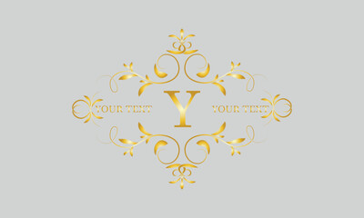Vector decorative frame. Elegant element for design template, place for text and letter Y. Floral logo, emblem, business sign.