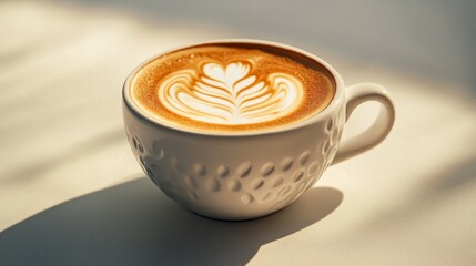 Sipping serenity enjoying a cozy latte and delicate treat at a tranquil table in a calm ambiance perspective