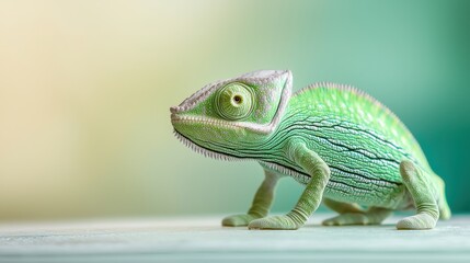 Obraz premium Close Up of a Green Chameleon on Teal Surface