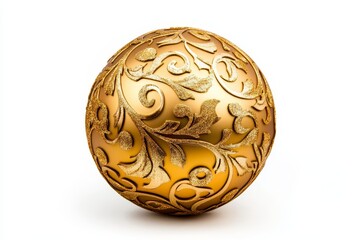 Elegant Golden Decorative Sphere with Floral Patterns - A beautifully designed golden sphere featuring intricate floral patterns, perfect for decorative purposes