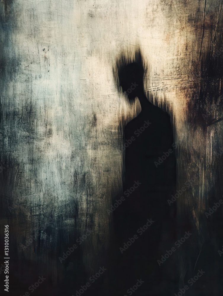 Poster Darkness envelops as blurred silhouettes evoke feelings of unease and fear in an abstract setting Generative AI