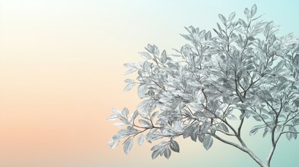 Delicate Frost Covered Branch Against a Pastel Background