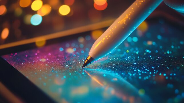 Digital stylus creation table setup artistic illustration minimalist environment close-up view modern technology
