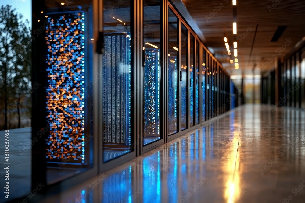 Poster the concept of network and internet communication technology is represented by a data center interio