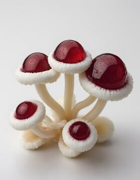 Naklejki An unusual object resembling a collection of mushrooms on a white background