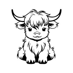 Highland baby cow head. Farm Animal. Vector illustration.