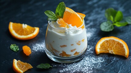 Fresh White Yogurt with Orange Slices
