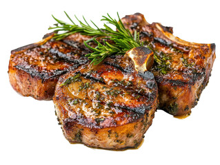 Isolated Grilled Pork Chops with Rosemary
