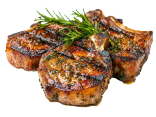 Isolated Grilled Pork Chops with Rosemary