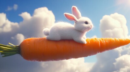 Fluffy White Rabbit Flying Through Air