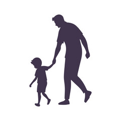 Father Walking With Child Silhouette Clipart Illustration isolated on a White Background