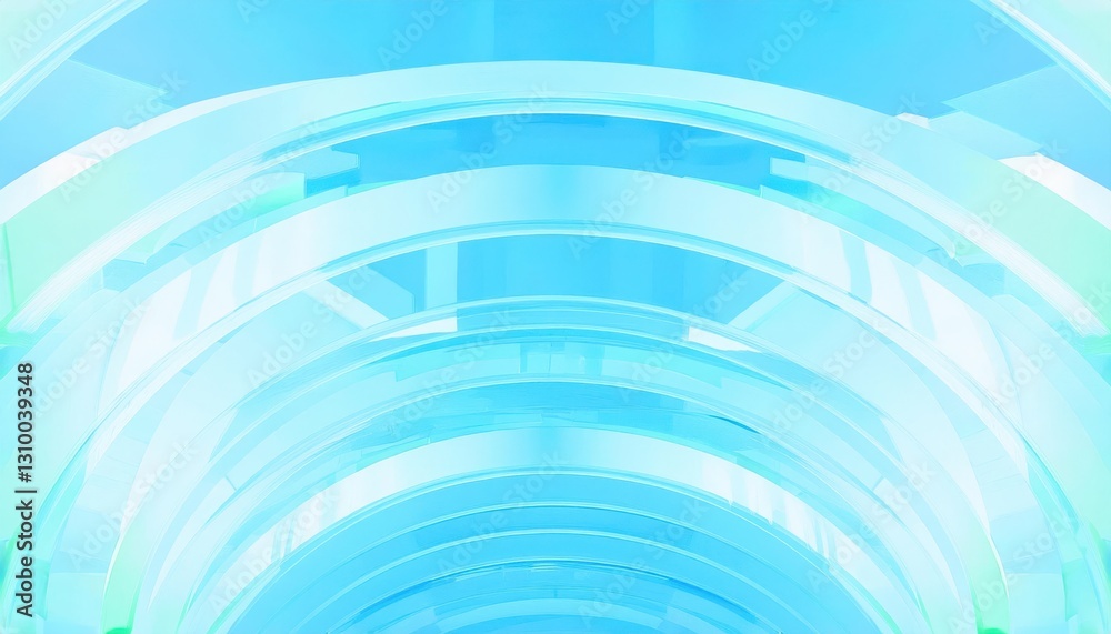 Poster futuristic blue circular glass architecture with glowing transparency, abstract technology backgroun
