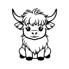 Obraz premium Highland baby cow head. Farm Animal. Vector illustration.