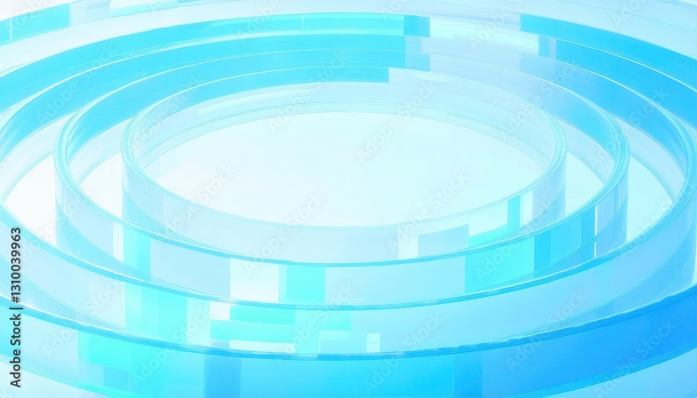 Poster futuristic blue circular glass architecture with glowing transparency, abstract technology background for digital design

