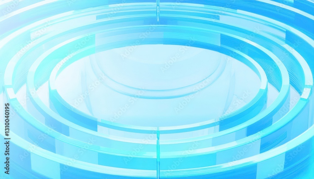 Poster futuristic blue circular glass architecture with glowing transparency, abstract technology backgroun