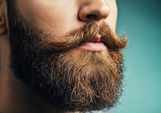Close-up of a man with a stylish mustache and full beard