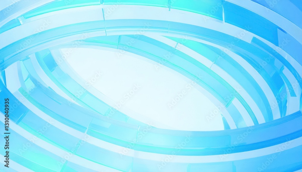 Poster futuristic blue circular glass architecture with glowing transparency, abstract technology backgroun