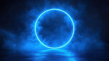 Mystical Blue Portal: Glowing Ring in Smoky Void, Futuristic & Abstract, Sci-Fi Mystery