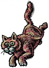 spot illustration of yellow orange tabby cat jumping or running