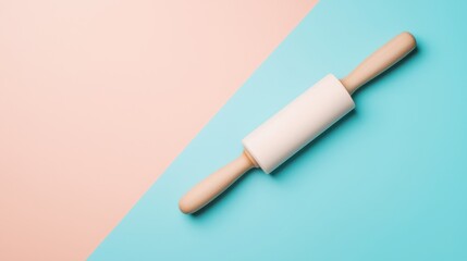 White Rolling Pin on Pastel Pink and Blue Background