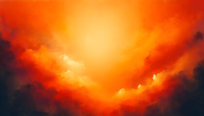 Naklejka premium Dramatic Orange Sunset Sky: Majestic Nature's Artistic Glow Above the Horizon