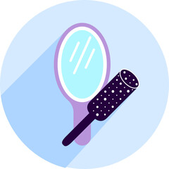 Stylish flatlay illustration of a hand mirror and hairbrush. Perfect for beauty blogs, websites, or app design needing a touch of minimalist elegance.