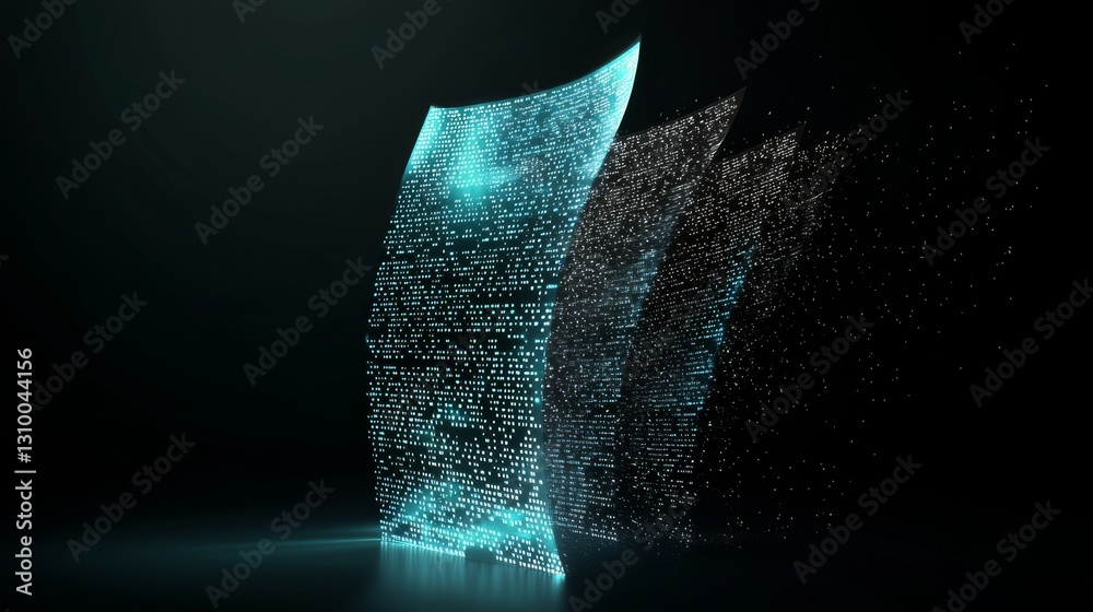 Poster a futuristic holographic interface for managing files, featuring a folder structure with scanned doc
