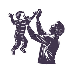 Father and Child Silhouette Clipart Illustration isolated on a White Background