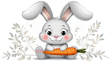 Obraz premium A cartoon rabbit is holding a carrot in its mouth. generated using AI
